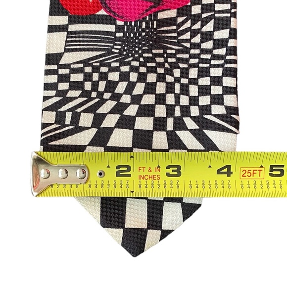 VTG 90s Kenny Scharf Silk Necktie GEM Italy Tie Checkered Fiz n Zip Art RARE - Picture 7 of 10